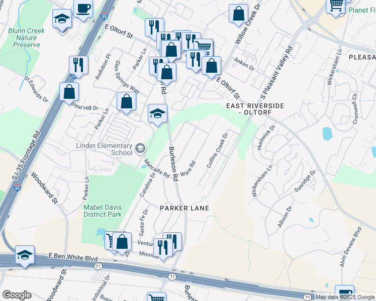 map of restaurants, bars, coffee shops, grocery stores, and more near 2607 Princeton Drive in Austin