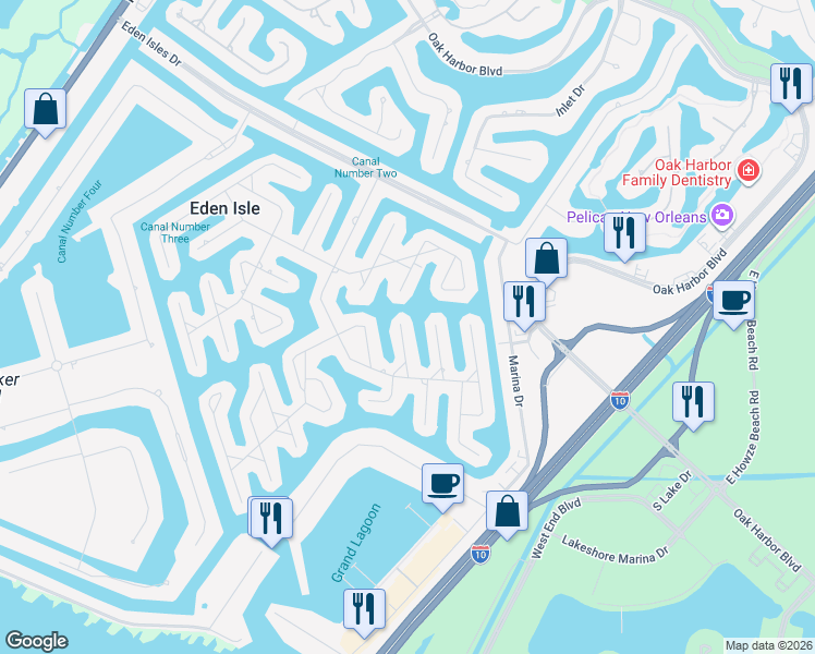 map of restaurants, bars, coffee shops, grocery stores, and more near 122 Ondine Lane in Slidell