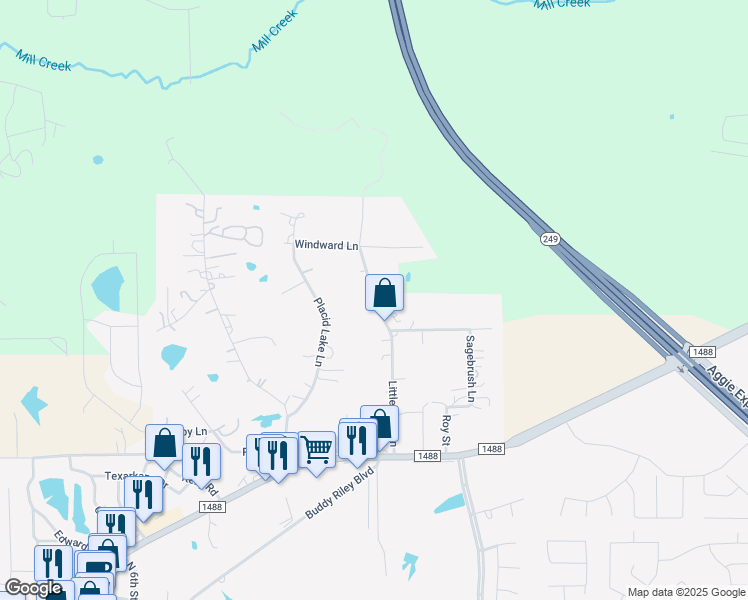 map of restaurants, bars, coffee shops, grocery stores, and more near 619 Little Twig Lane in Magnolia