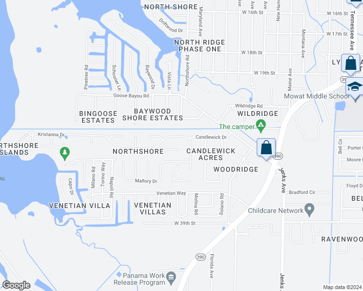 map of restaurants, bars, coffee shops, grocery stores, and more near 602 Sommer Circle in Panama City