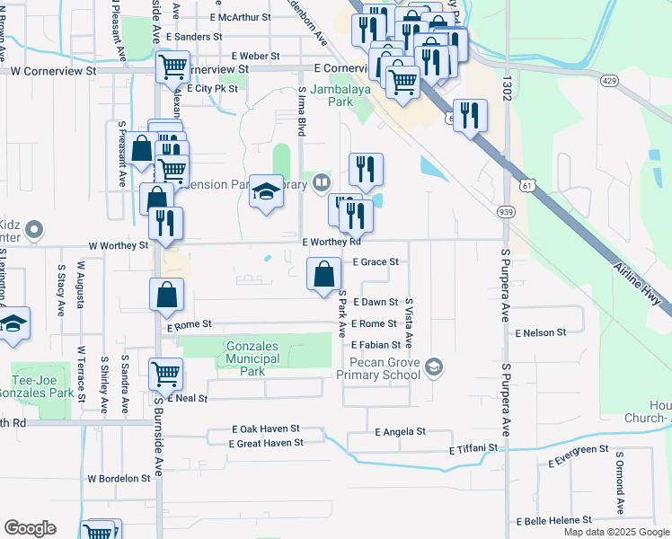 map of restaurants, bars, coffee shops, grocery stores, and more near 1023 South Park Avenue in Gonzales