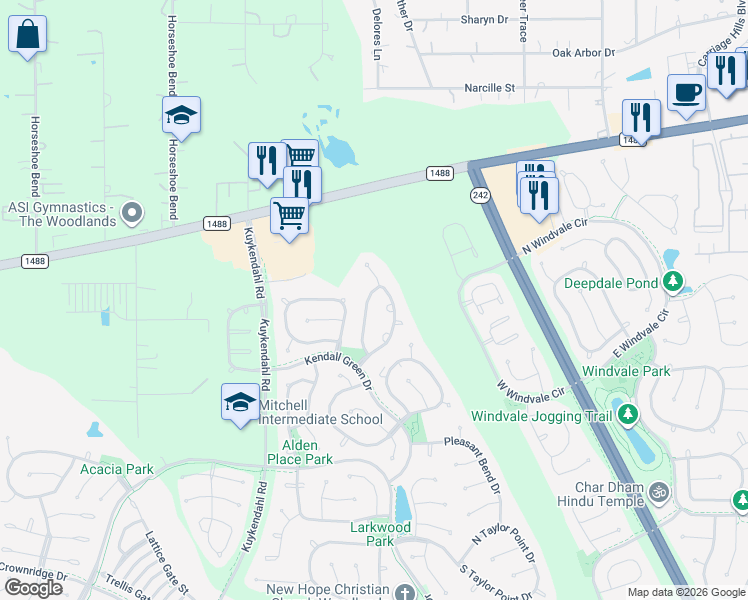 map of restaurants, bars, coffee shops, grocery stores, and more near 91 West Stockbridge Landing Circle in Spring