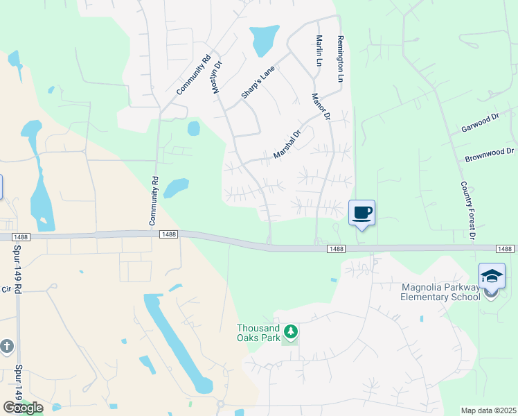map of restaurants, bars, coffee shops, grocery stores, and more near 12707 Winchester Court in Magnolia