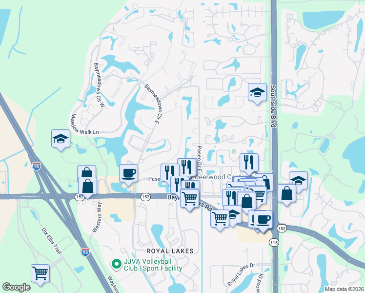 map of restaurants, bars, coffee shops, grocery stores, and more near 7925 Echo Springs Road in Jacksonville