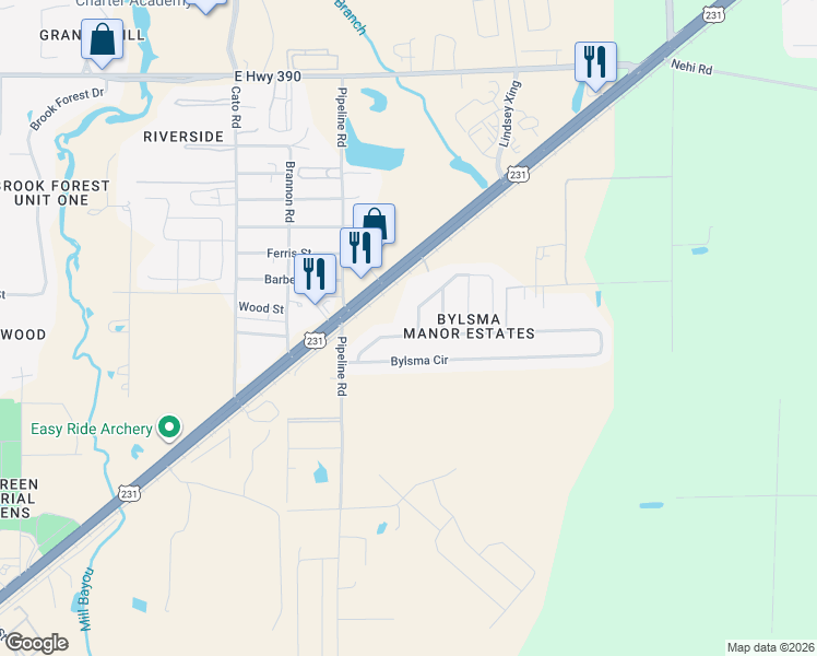 map of restaurants, bars, coffee shops, grocery stores, and more near 4710 Bylsma Circle in Panama City