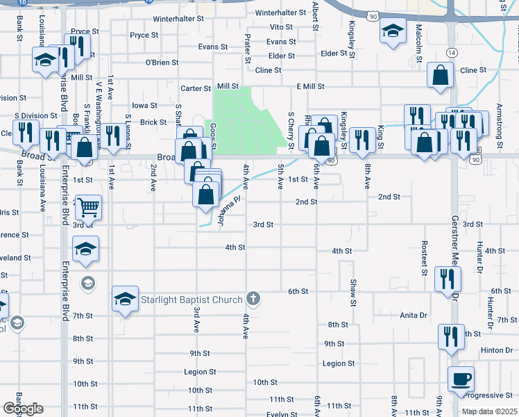 map of restaurants, bars, coffee shops, grocery stores, and more near 2014 2nd Street in Lake Charles
