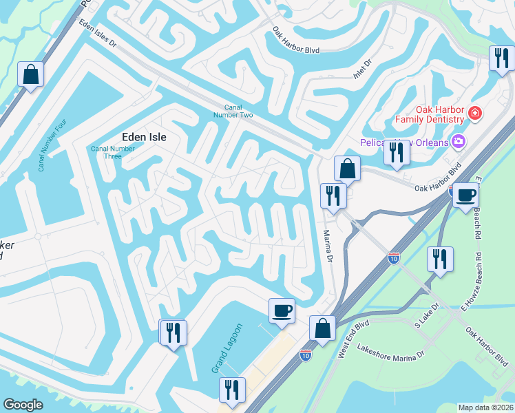 map of restaurants, bars, coffee shops, grocery stores, and more near 122 Ondine Lane in Slidell