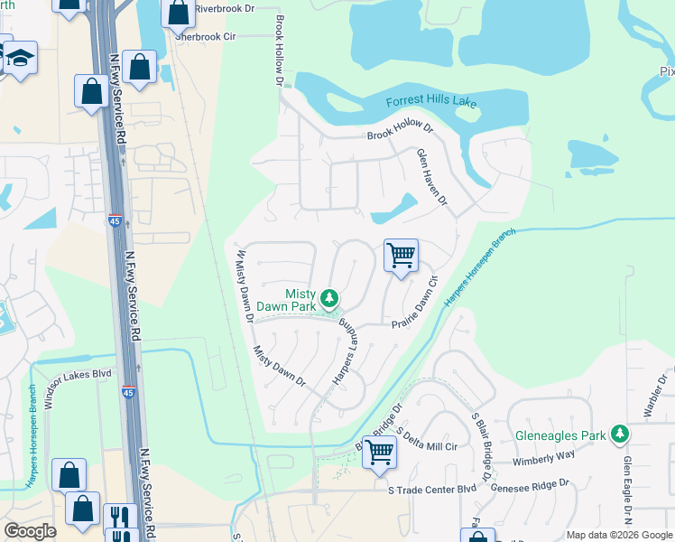 map of restaurants, bars, coffee shops, grocery stores, and more near 135 Drifting Shadows Circle in Conroe