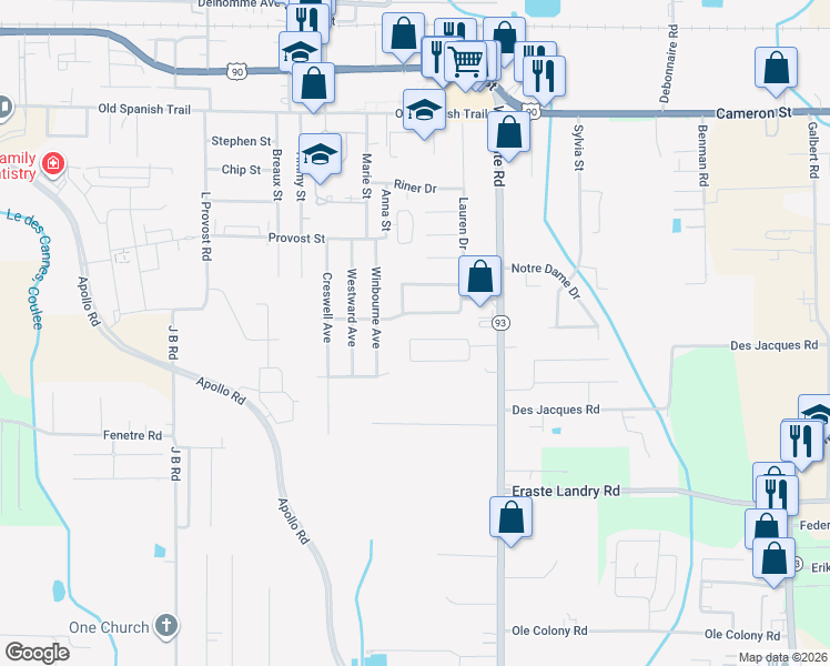 map of restaurants, bars, coffee shops, grocery stores, and more near 201 Harvest Pointe Circle in Lafayette