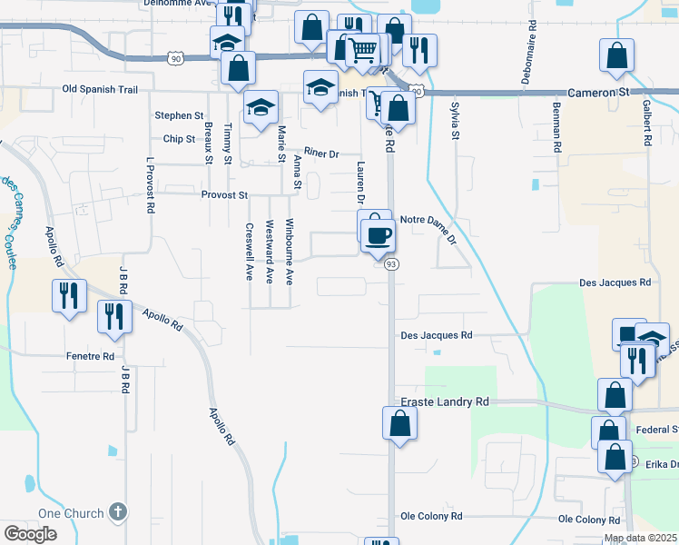 map of restaurants, bars, coffee shops, grocery stores, and more near 211 Harvest Pointe Circle in Lafayette
