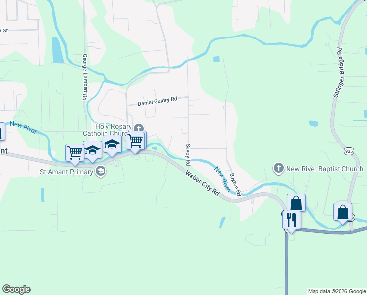 map of restaurants, bars, coffee shops, grocery stores, and more near 10517 Savoy Road in Saint Amant
