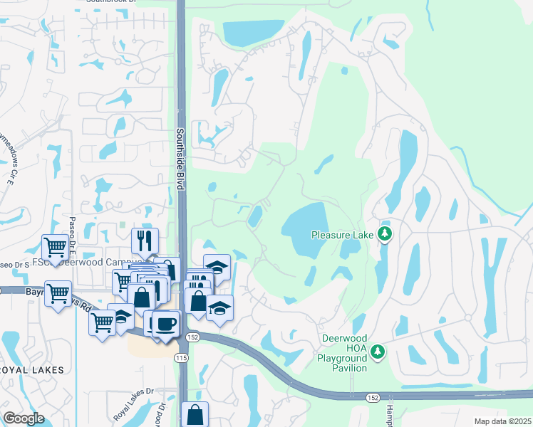 map of restaurants, bars, coffee shops, grocery stores, and more near 7987 Hollyridge Road in Jacksonville