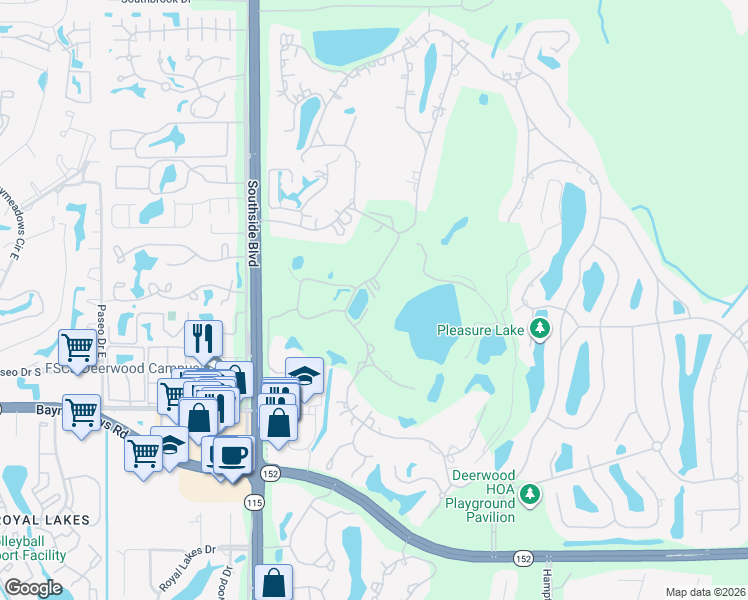 map of restaurants, bars, coffee shops, grocery stores, and more near 7987 Hollyridge Road in Jacksonville