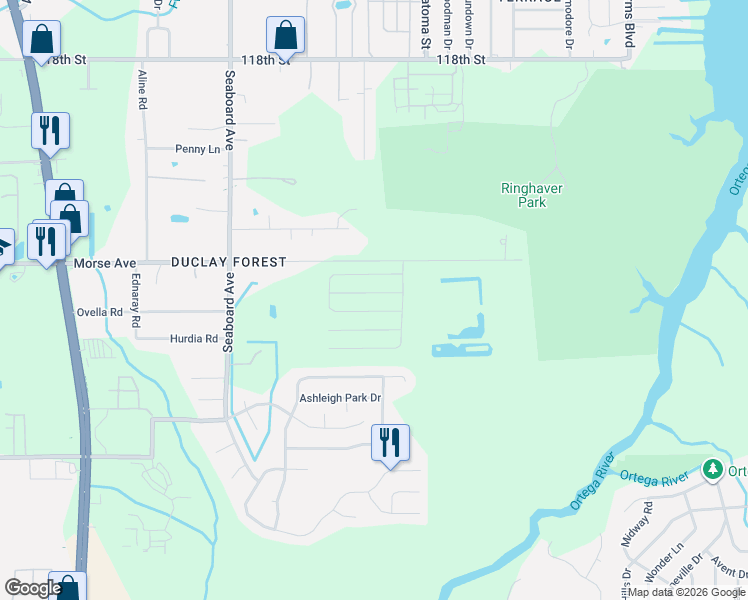 map of restaurants, bars, coffee shops, grocery stores, and more near 5694 Morse Avenue in Jacksonville