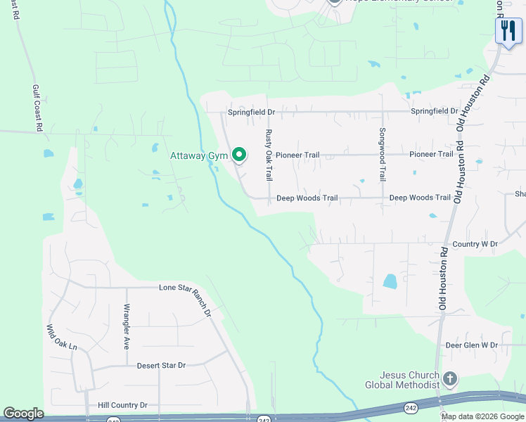 map of restaurants, bars, coffee shops, grocery stores, and more near 16860 Deep Woods Trail in Conroe