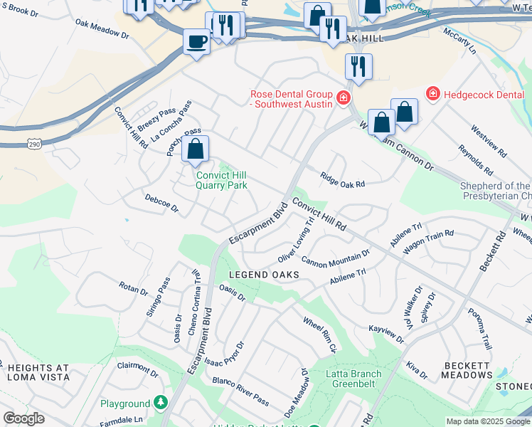 map of restaurants, bars, coffee shops, grocery stores, and more near 6314 Zadock Woods Drive in Austin