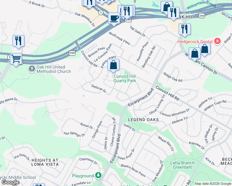 map of restaurants, bars, coffee shops, grocery stores, and more near 7601 Orrick Drive in Austin