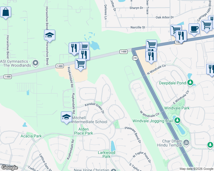 map of restaurants, bars, coffee shops, grocery stores, and more near 91 W Stockbridge Landing Cir in Spring