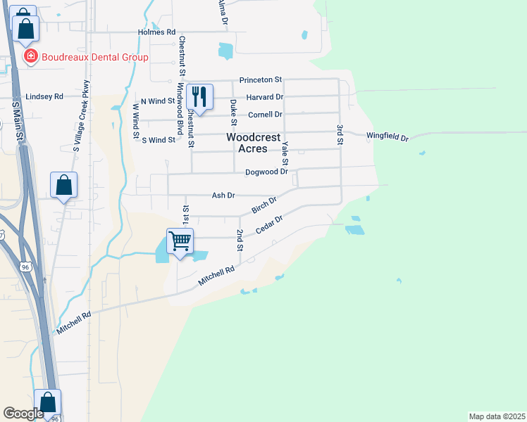 map of restaurants, bars, coffee shops, grocery stores, and more near 8720 Birch Drive in Lumberton