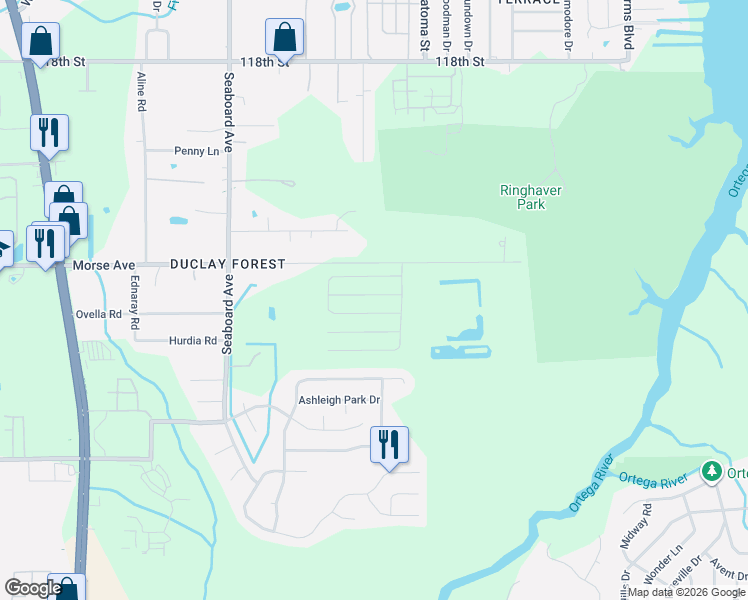 map of restaurants, bars, coffee shops, grocery stores, and more near 5694 Morse Avenue in Jacksonville