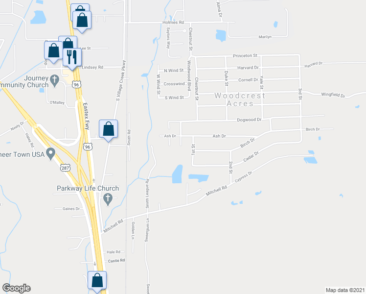 map of restaurants, bars, coffee shops, grocery stores, and more near 9441 Hickory Street in Lumberton