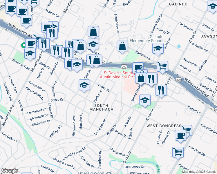 map of restaurants, bars, coffee shops, grocery stores, and more near 4316 Jinx Avenue in Austin