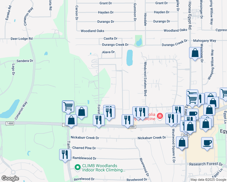 map of restaurants, bars, coffee shops, grocery stores, and more near 33119 Cottonwood Bend in Magnolia
