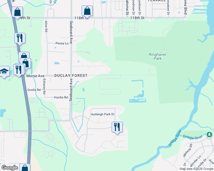 map of restaurants, bars, coffee shops, grocery stores, and more near 5694 Morse Avenue in Jacksonville