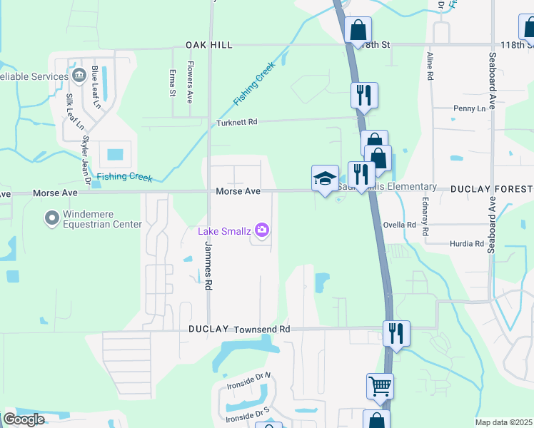 map of restaurants, bars, coffee shops, grocery stores, and more near 6842 Morse Oaks Drive in Jacksonville