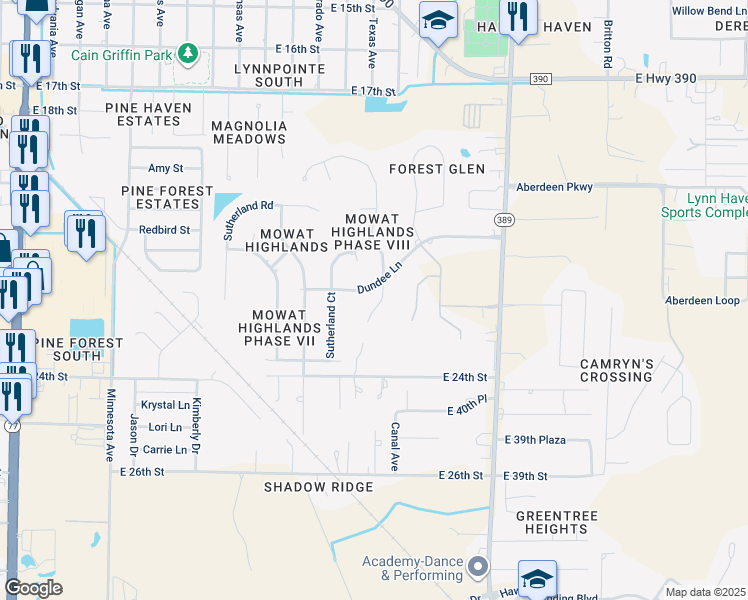map of restaurants, bars, coffee shops, grocery stores, and more near 1300 South Inverness Road in Lynn Haven