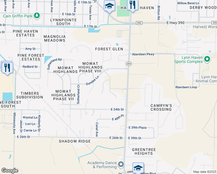 map of restaurants, bars, coffee shops, grocery stores, and more near 1303 South Inverness Road in Lynn Haven