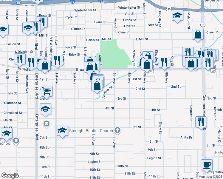 map of restaurants, bars, coffee shops, grocery stores, and more near 905 Johanna Pl in Lake Charles
