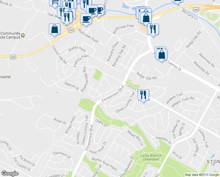 map of restaurants, bars, coffee shops, grocery stores, and more near 6314 Zadock Woods Drive in Austin