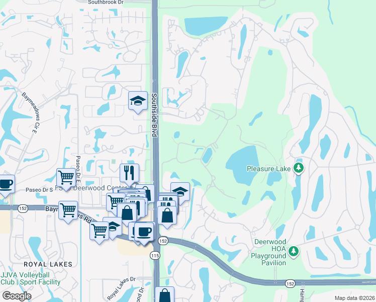 map of restaurants, bars, coffee shops, grocery stores, and more near 8004 Hollyridge Road in Jacksonville