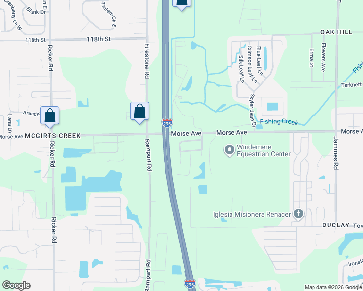 map of restaurants, bars, coffee shops, grocery stores, and more near 6836 Playpark Trail West in Jacksonville
