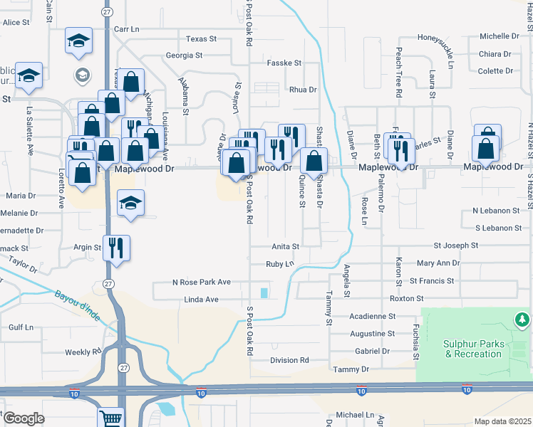 map of restaurants, bars, coffee shops, grocery stores, and more near 1514-1516 Chestnut St in Sulphur
