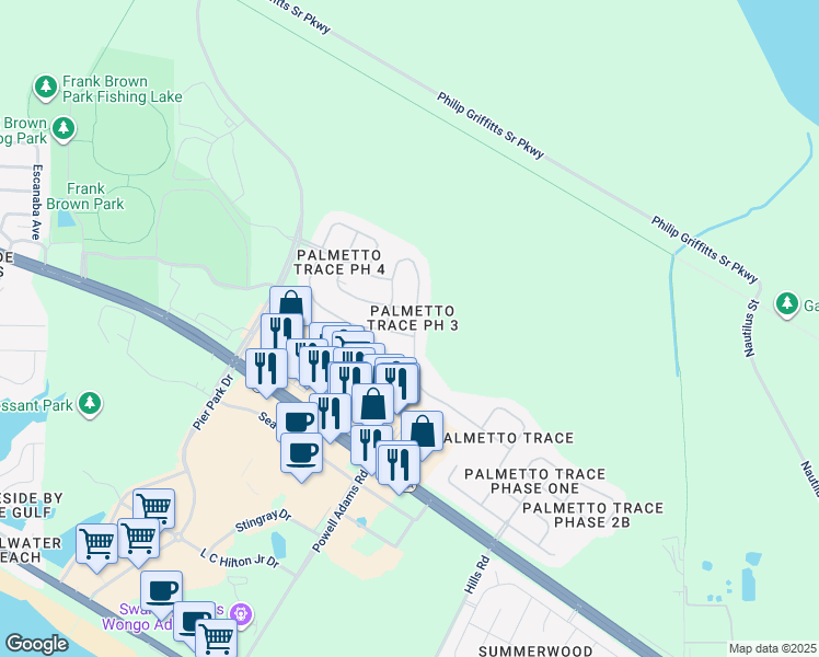 map of restaurants, bars, coffee shops, grocery stores, and more near 100 Middleburg Drive in Panama City Beach