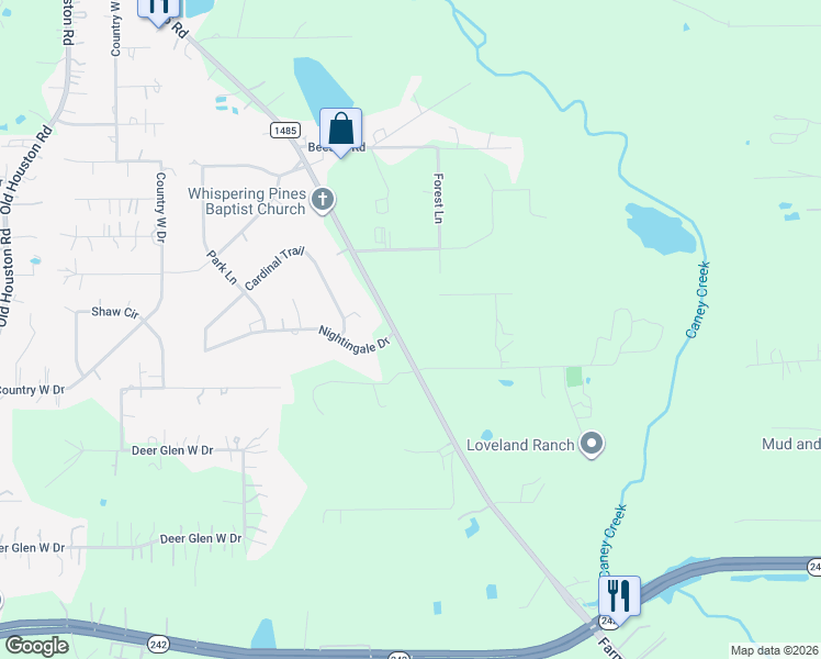 map of restaurants, bars, coffee shops, grocery stores, and more near 15469 Farm to Market 1485 in Conroe