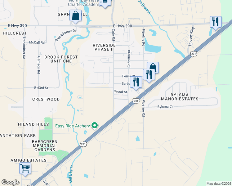 map of restaurants, bars, coffee shops, grocery stores, and more near 4228 Cato Road in Panama City