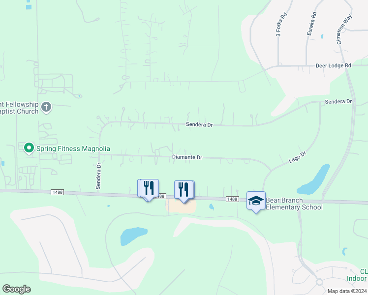 map of restaurants, bars, coffee shops, grocery stores, and more near 9210 Diamante Drive in Magnolia
