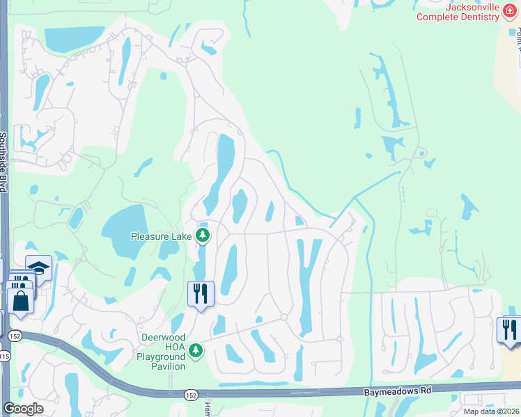 map of restaurants, bars, coffee shops, grocery stores, and more near 7976 Woodpecker Trail in Jacksonville