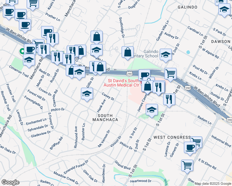 map of restaurants, bars, coffee shops, grocery stores, and more near 4316 Jinx Avenue in Austin