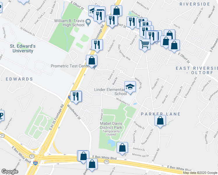 map of restaurants, bars, coffee shops, grocery stores, and more near 2904 Saville Loop in Austin