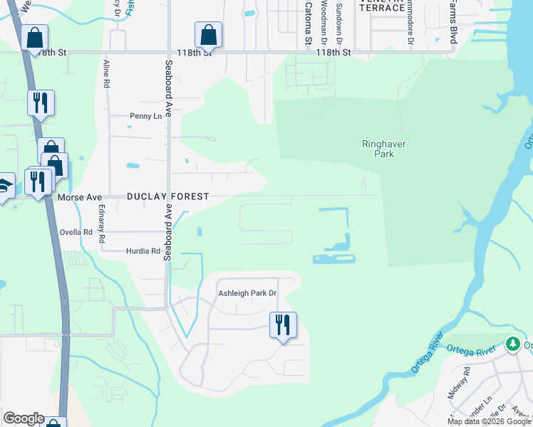 map of restaurants, bars, coffee shops, grocery stores, and more near 5694 Morse Avenue in Jacksonville