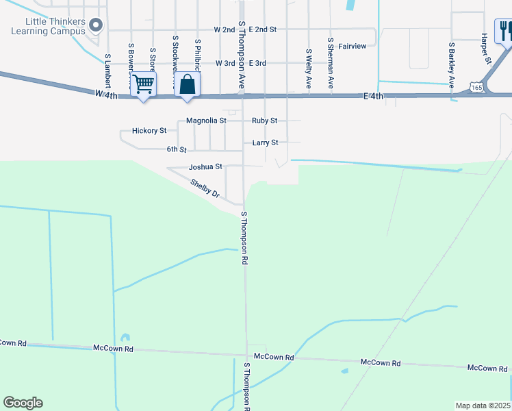 map of restaurants, bars, coffee shops, grocery stores, and more near 1002-1674 S Thompson Rd in Iowa