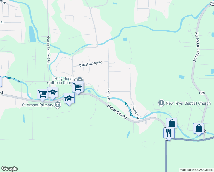 map of restaurants, bars, coffee shops, grocery stores, and more near 10517 Savoy Road in Saint Amant