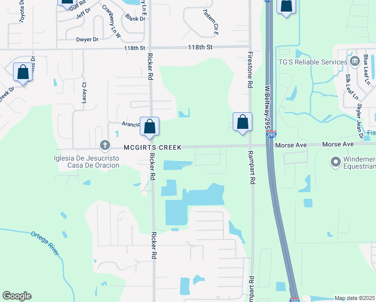 map of restaurants, bars, coffee shops, grocery stores, and more near 7424 Morse Avenue in Jacksonville