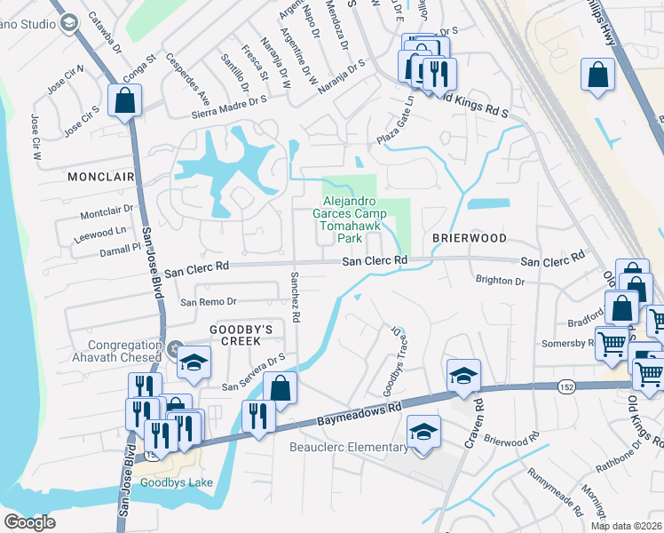 map of restaurants, bars, coffee shops, grocery stores, and more near 4338 Spoon Hollow Lane in Jacksonville