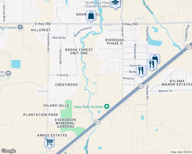 map of restaurants, bars, coffee shops, grocery stores, and more near 4205 Mill Bayou Road in Panama City