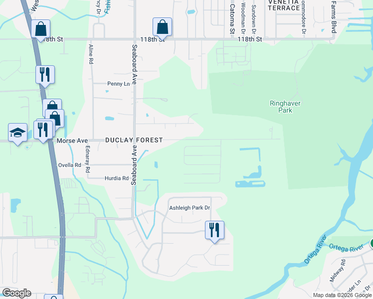 map of restaurants, bars, coffee shops, grocery stores, and more near 5694 Morse Avenue in Jacksonville